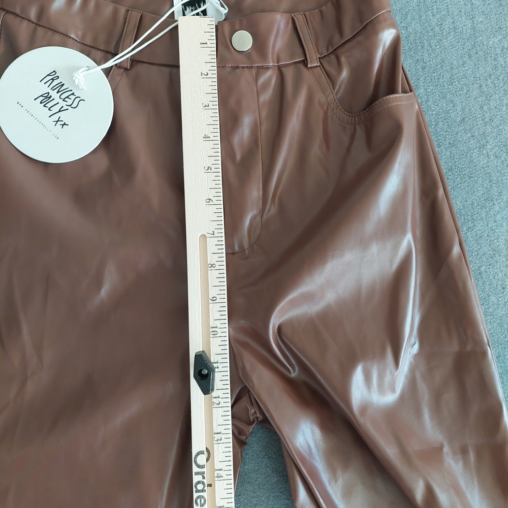 NWT Princess Polly Brown Faux Leather High Rise Straight Leg Pants - Size 4 - Picture 4 of 10
